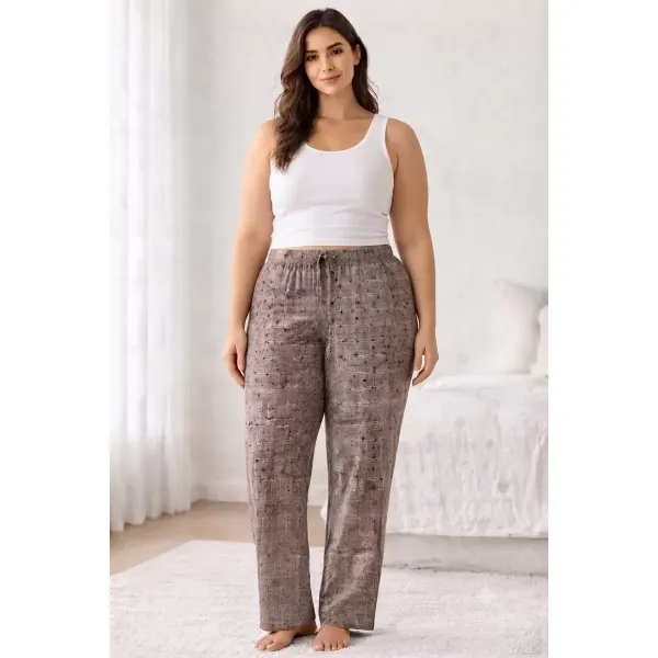 Viskon Pamuklu Kadın Büyük Beden Gri Desenli Pijama Pantolon - MGB011 - Mudanis