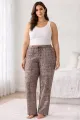 Viskon Pamuklu Kadın Büyük Beden Gri Desenli Pijama Pantolon - MGB011 - Mudanis