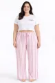 Viskon Pamuklu Kadın Büyük Beden Pudra Pembe Çizgili Pijama Pantolon - MGB004 - Mudanis