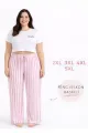 Viskon Pamuklu Kadın Büyük Beden Pudra Pembe Çizgili Pijama Pantolon - MGB004 - Mudanis