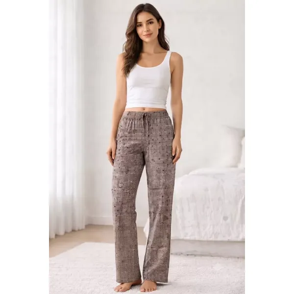 Viskon Pamuklu Kadın Gri Desenli Pijama Pantolon - MG011 - Mudanis