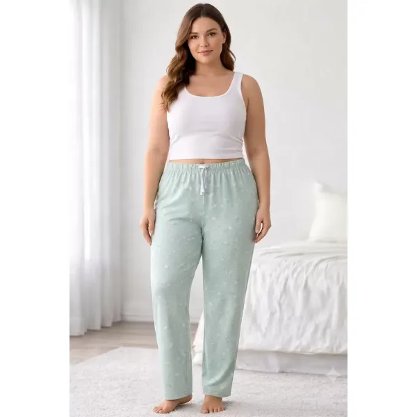 Viskon Pamuklu Kadın Büyük Beden Açık Gri Desenli Pijama Pantolon - MGB008 - Mudanis