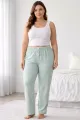 Viskon Pamuklu Kadın Büyük Beden Açık Gri Desenli Pijama Pantolon - MGB008 - Mudanis