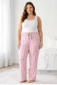 Viskon Pamuklu Kadın Büyük Beden Açık Pembe Desenli Pijama Pantolon - MGB007 - Mudanis