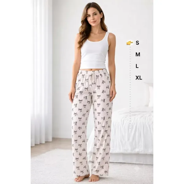 Viskon Pamuklu Kadın Pudra Desenli Pijama Pantolon - MG009 - Mudanis