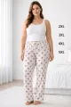 Viskon Pamuklu Kadın Büyük Beden Pudra Desenli Pijama Pantolon - MGB009 - Mudanis