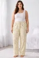 Viskon Pamuklu Kadın Büyük Beden Açık Sarı Desenli Pijama Pantolon - MGB010 - Mudanis
