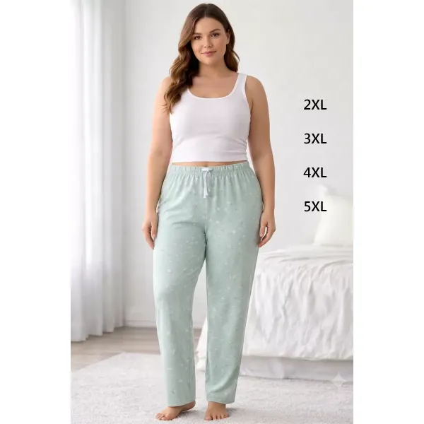 Viskon Pamuklu Kadın Büyük Beden Açık Gri Desenli Pijama Pantolon - MGB008 - Mudanis