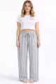 Viskon Pamuklu Kadın Açık Gri Çizgili Pijama Pantolon - MG006 - Mudanis