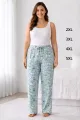 Viskon Pamuklu Kadın Büyük Beden Deniz Mavisi Desenli Pijama Pantolon - MGB012 - Mudanis