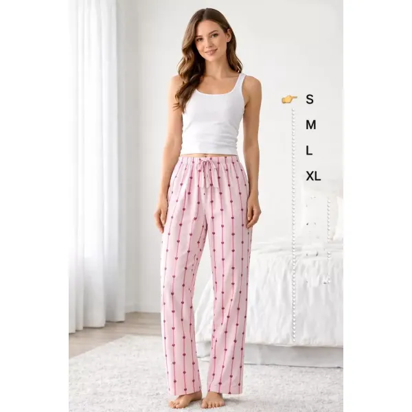 Viskon Pamuklu Kadın Açık Pembe Desenli Pijama Pantolon - MG007 - Mudanis