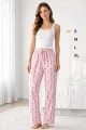 Viskon Pamuklu Kadın Açık Pembe Desenli Pijama Pantolon - MG007 - Mudanis