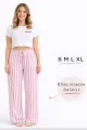 Viskon Pamuklu Kadın Pudra Pembe Çizgili Pijama Pantolon - MG004 - Mudanis
