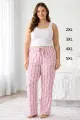 Viskon Pamuklu Kadın Büyük Beden Açık Pembe Desenli Pijama Pantolon - MGB007 - Mudanis