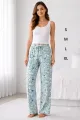 Viskon Pamuklu Kadın Deniz Mavisi Desenli Pijama Pantolon - MG012 - Mudanis