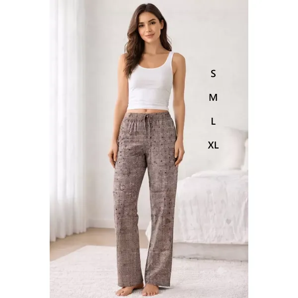 Viskon Pamuklu Kadın Gri Desenli Pijama Pantolon - MG011 - Mudanis
