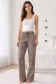Viskon Pamuklu Kadın Gri Desenli Pijama Pantolon - MG011 - Mudanis