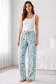 Viskon Pamuklu Kadın Deniz Mavisi Desenli Pijama Pantolon - MG012 - Mudanis