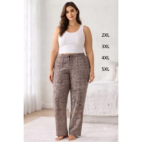 Viskon Pamuklu Kadın Büyük Beden Gri Desenli Pijama Pantolon - MGB011 - Mudanis