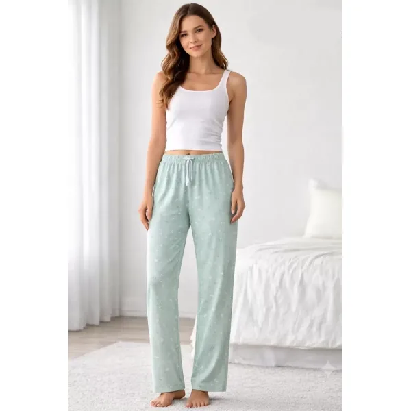 Viskon Pamuklu Kadın Açık Gri Desenli Pijama Pantolon - MG008 - Mudanis