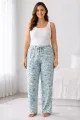 Viskon Pamuklu Kadın Büyük Beden Deniz Mavisi Desenli Pijama Pantolon - MGB012 - Mudanis
