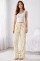 Viskon Pamuklu Kadın Açık Sarı Desenli Pijama Pantolon - MG010 - Mudanis