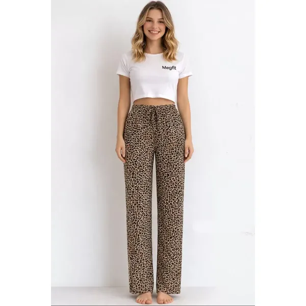 Viskon Pamuklu Kadın Leopar Desenli Pijama Pantolon - MG005 - Mudanis