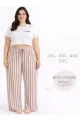 Viskon Pamuklu Kadın Büyük Beden Gül Kurusu Çizgili Pijama Pantolon - MGB003 - Mudanis
