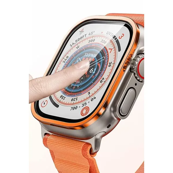 Apple Watch Ultra 49mm Alüminyum Kasa Cam Ekran Koruyucu - Turuncu