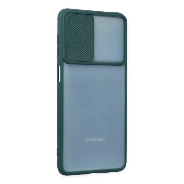 Samsung Galaxy M52 5g Kılıf Palm Buzlu Kamera Sürgülü Silikon - Yeşil
