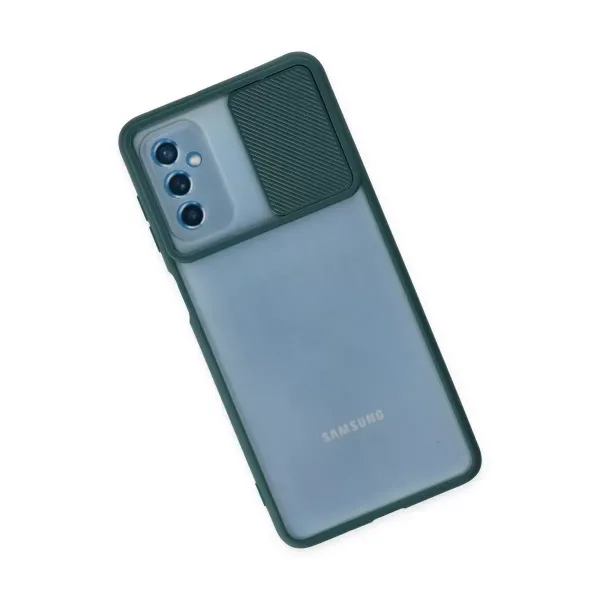 Samsung Galaxy M52 5g Kılıf Palm Buzlu Kamera Sürgülü Silikon - Yeşil