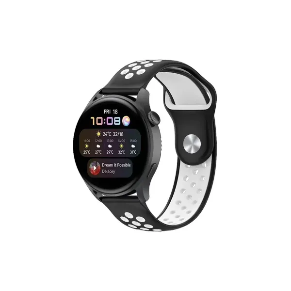 Watch 20mm Spor Delikli Kordon - Siyah-beyaz