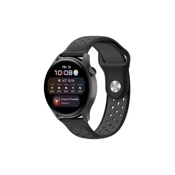 Watch 22mm Spor Delikli Kordon - Siyah-füme
