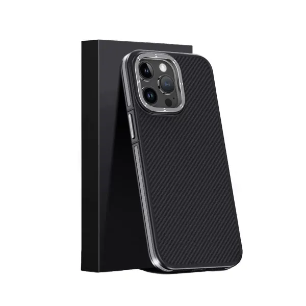 Joko Apple İphone 15 Pro Max Kılıf Aramid 600d Kevlar Karbon Fiber Magsafe Kapak - Gri