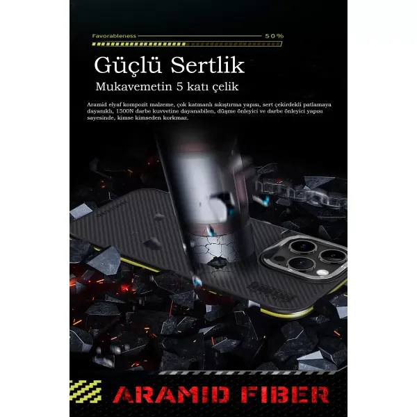 Joko Apple İphone 15 Pro Max Kılıf Aramid 600d Kevlar Karbon Fiber Magsafe Kapak - Gri