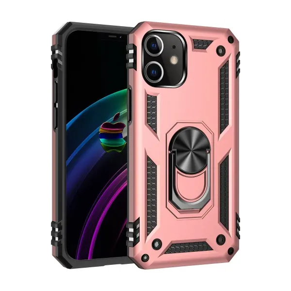 Apple İphone 12 Kılıf Sofya Yüzüklü Silikon Kapak - Rose