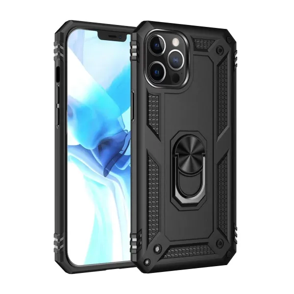 Apple İphone 12 Pro Max Kılıf Sofya Yüzüklü Silikon Kapak - Siyah
