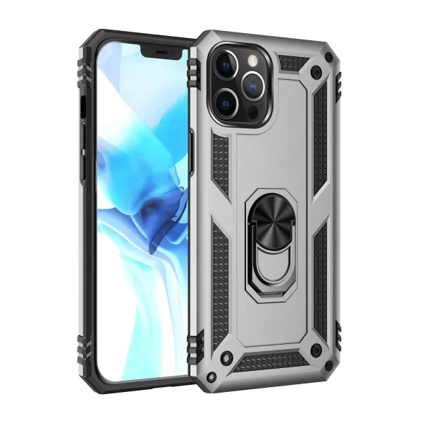 Apple İphone 12 Pro Max Kılıf Sofya Yüzüklü Silikon Kapak - Gümüş