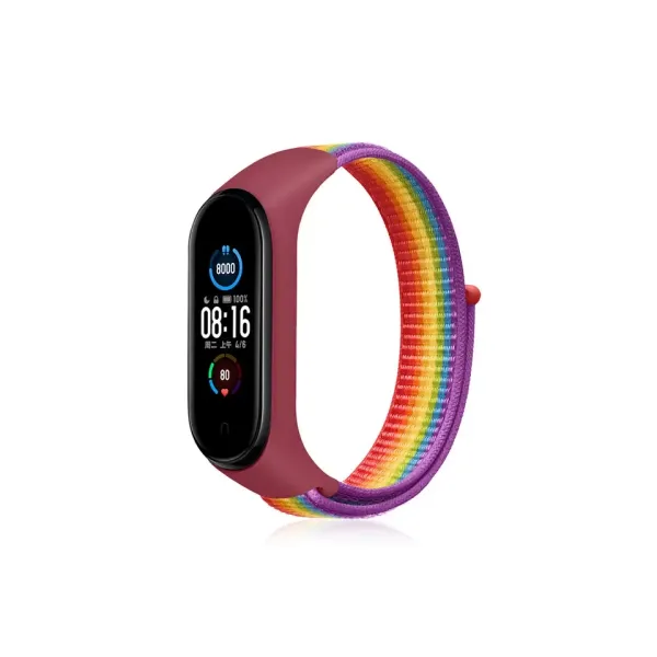 Xiaomi Mi Band 4 Hasırlı Cırtcırtlı Kordon - Gökkuşağı