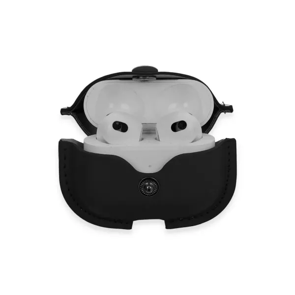 Apple Airpods 3 (3.nesil) Çanta Deri Kılıf - Siyah