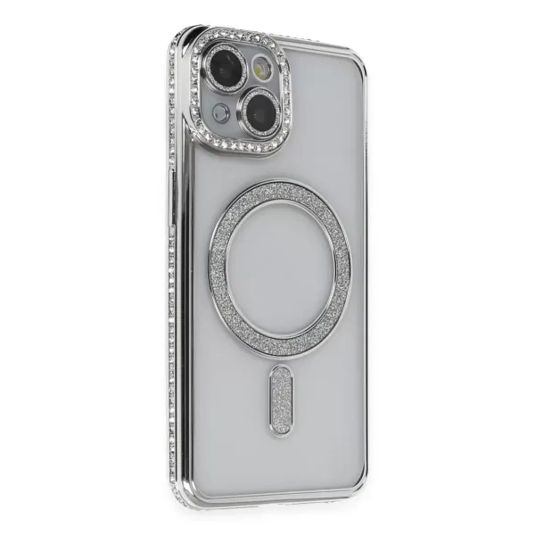Apple İphone 13 Kılıf Joke Simli Magneticsafe Kılıf - Gümüş