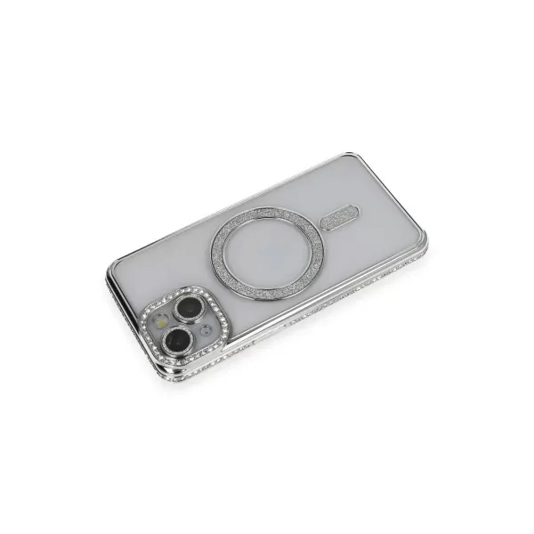 Apple İphone 13 Kılıf Joke Simli Magneticsafe Kılıf - Gümüş