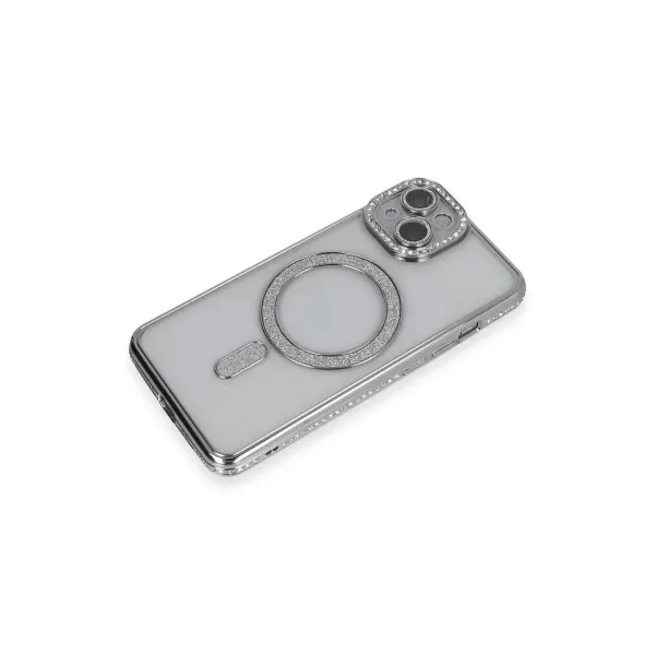 Apple İphone 13 Kılıf Joke Simli Magneticsafe Kılıf - Gümüş