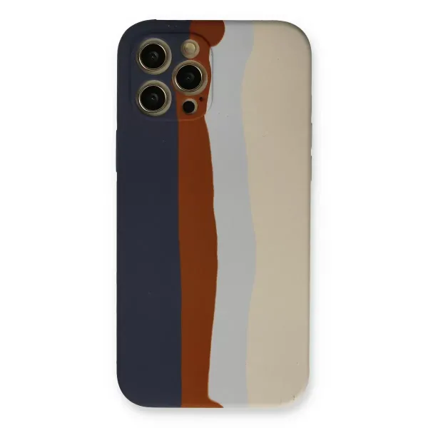 Apple İphone 12 Pro Max Kılıf Ebruli Lansman Silikon - Lacivert-krem