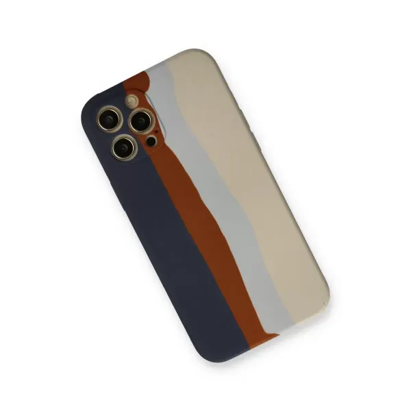 Apple İphone 12 Pro Max Kılıf Ebruli Lansman Silikon - Lacivert-krem