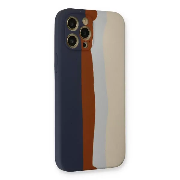 Apple İphone 12 Pro Max Kılıf Ebruli Lansman Silikon - Lacivert-krem
