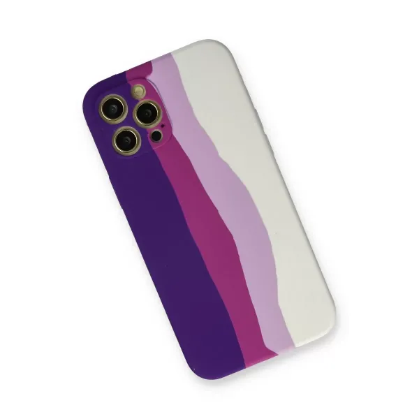 Apple İphone 12 Pro Max Kılıf Ebruli Lansman Silikon - Mor-beyaz