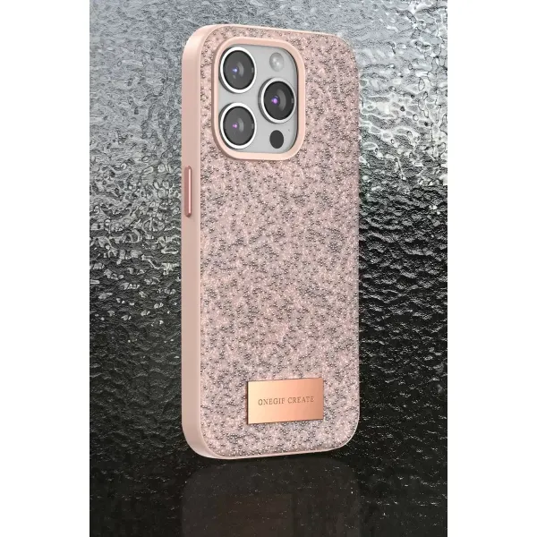 Onegif Apple İphone 15 Pro Bright Simli Kapak - Pembe