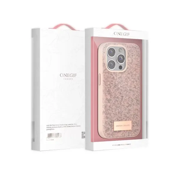 Onegif Apple İphone 15 Pro Bright Simli Kapak - Pembe