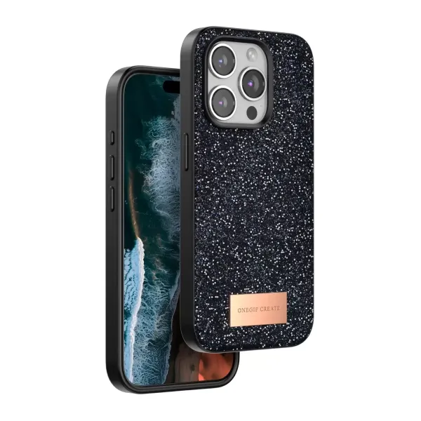 Onegif Apple İphone 15 Pro Max Bright Simli Kapak - Siyah